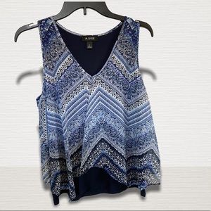 A. Byer Navy and White Print Handkerchief Tank